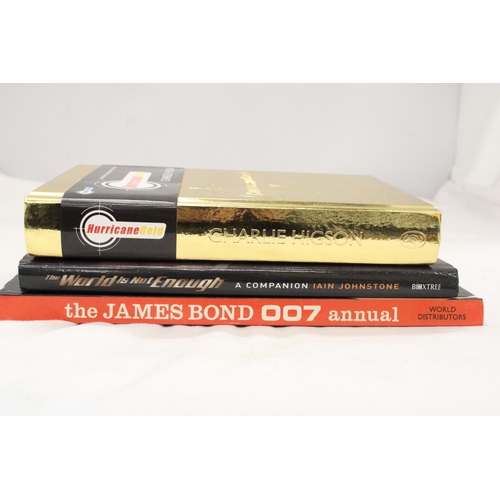 395 - THREE BOND NOVELS TO INCLUDE, A 1968 ANNUAL, IST EDITION 'HURRICANE GOLD' WITH GILT EDGE PAGES AND 1... 