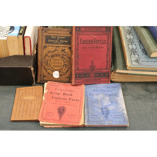 403 - FIFTEEN VINTAGE BOOKS TO INCLUDE THE DIARY OF SAMUEL PEPYS, ENGLISH IDYLLS AND OTHER POEMS, THE MILL... 