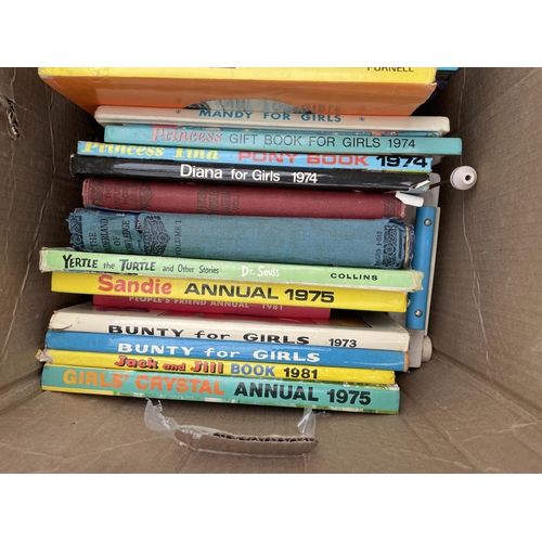 410 - A QUANTITY OF VINTAGE CHILDREN'S BOOKS TO INCLUDE BUNTY FOR GIRLS, PRINCESS TINA, JUNE BOOK, YERTLE ... 