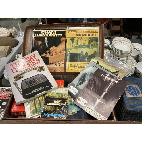 413 - A MIXED LOT OF BOOKS TO INCLUDE, WELDING, MG MIDGET CAR MANUAL, ANGLING, CLAY PIGEON SHOOTING, TEA C... 