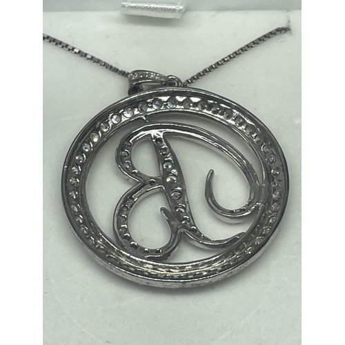 573 - A MARKED 925 SILVER NECKLACE WITH SILVER B PENDANT