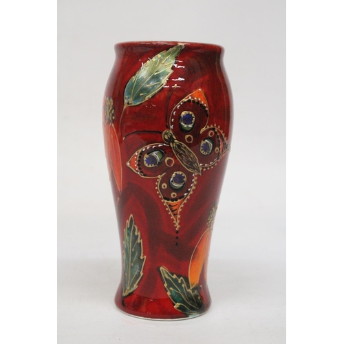 787 - AN ANITA HARRIS BUTTERFLY VASE SIGNED IN GOLD