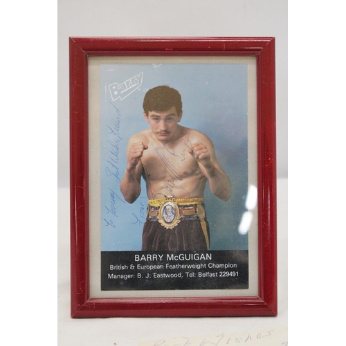 849 - A SIGNED FRAMED PHOTOGRAPH OF BARRY McGUIGAN, PLUS A JOHN CONTEH SIGNATURE