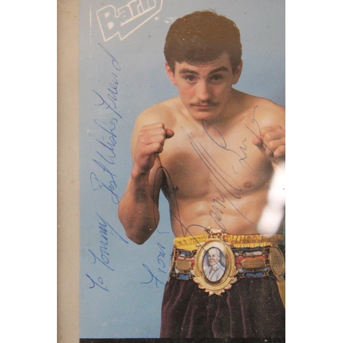 849 - A SIGNED FRAMED PHOTOGRAPH OF BARRY McGUIGAN, PLUS A JOHN CONTEH SIGNATURE