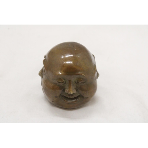 858 - A BRASS FOUR FACED BUDDAH, HEIGHT 9CM