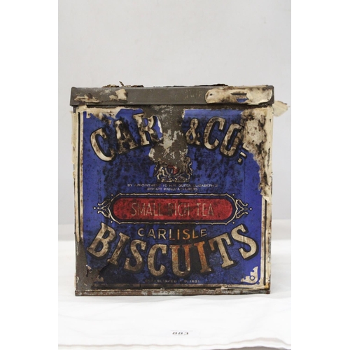 883 - A CARRS OF CARLISLE LARGE BISCUIT TIN - APPROXIMATELY 26CM X  23CM