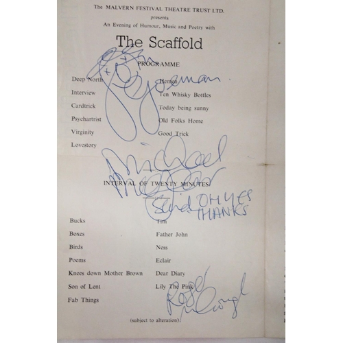 899 - 1969, MALVERN FESTIVAL AUTOGRAPHS OF THE SCAFFOLD, JOHN GORMAN, MIKE McGEAR AND ROGER McGOUGH