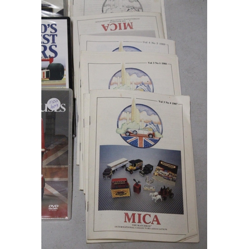 1088 - A COLLECTION OF 'MICA', MATCHBOX COLLECTORS MAGAZINES, PLUS LITERATURE ON BUSES, POLICE CARS, ETC