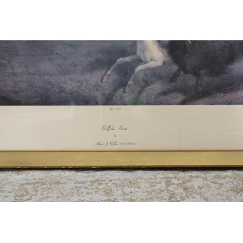 1090 - A LARGE PRINT TITLED, 'BUFFALO HUNT', 80CM 54CM