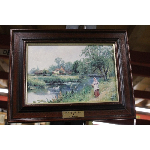 1099 - TWO FRAMED E WALBOURN PRINTS, 'WALK BY THE RIVER' AND 'BY THE RIVER BANKS'