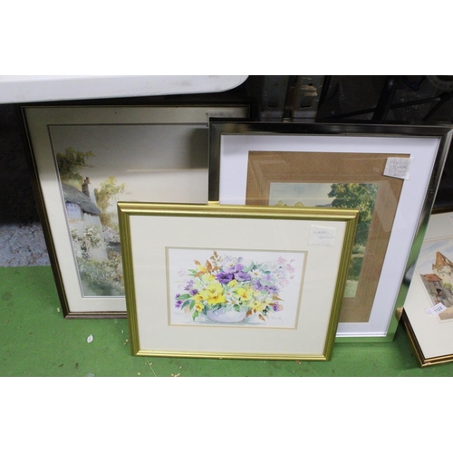 1124 - THREE FRAMED PICTURES TO INCLUDE A STILL LIFE WATERCOLOUR AND A COUNTRY HOUSE COASTAL SCENE PLUS COU... 