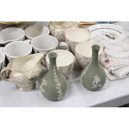 1141 - A LARGE VICTORIAN 'BLAKENEY', WASH BOWL AND JUG, PORTMEIRION BOTANIC GARDEN CUPS, A SUGAR BOWL AND C... 