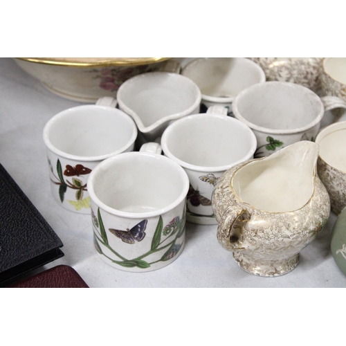 1141 - A LARGE VICTORIAN 'BLAKENEY', WASH BOWL AND JUG, PORTMEIRION BOTANIC GARDEN CUPS, A SUGAR BOWL AND C... 