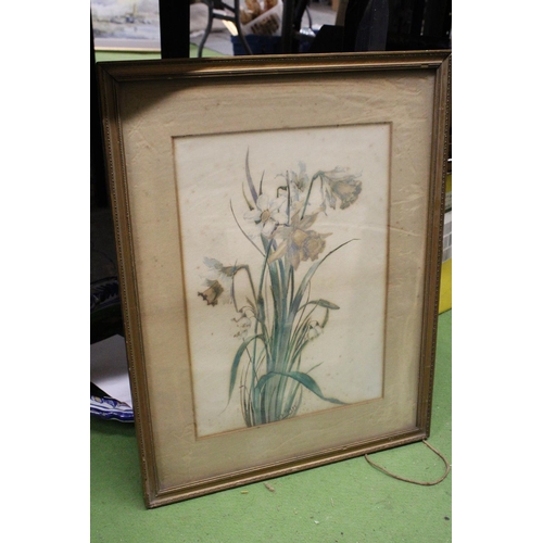 1239 - TWO VINTAGE FRAMED WATERCOLOURS, A FARM COTTAGE AND DAFFODILS, SIGNED E PARRY