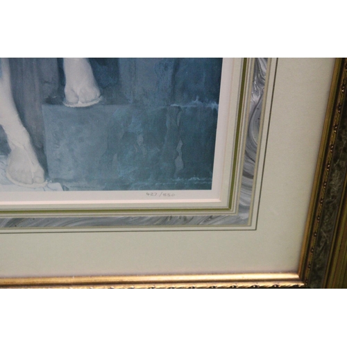 1249 - LARGE FRAMED GREEK STYLE PRINT AND AN OIL ON CANVAS OF A MOTHER, DAUGHTER AND SON