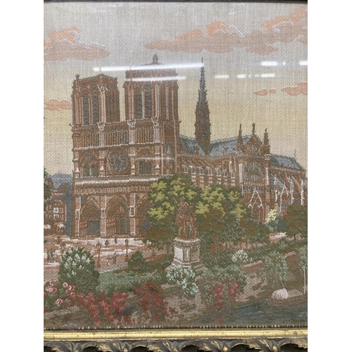 1273 - TWO VINTAGE FRAMED TAPESTRIES OF PARIS INCLUDING THE EIFFEL TOWER AND NOTRE DAME