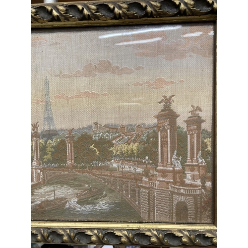 1273 - TWO VINTAGE FRAMED TAPESTRIES OF PARIS INCLUDING THE EIFFEL TOWER AND NOTRE DAME