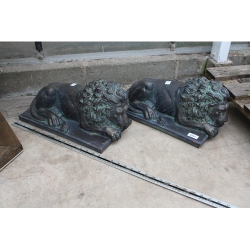 1517 - A PAIR OF TERRACOTTA BRONZE EFFECT LIONS