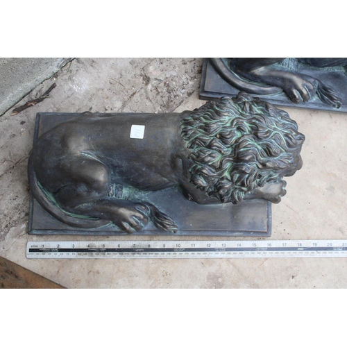 1517 - A PAIR OF TERRACOTTA BRONZE EFFECT LIONS