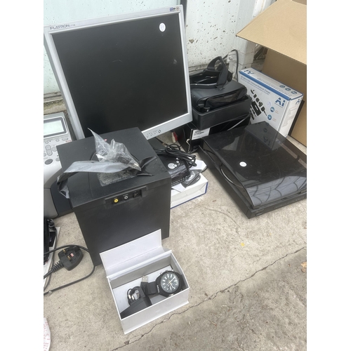 2374 - AN ASSORTMENT OF ITEMS TO INCLUDE AN EPSON PRINTER, A MONITOR ANDA WATCH ETC