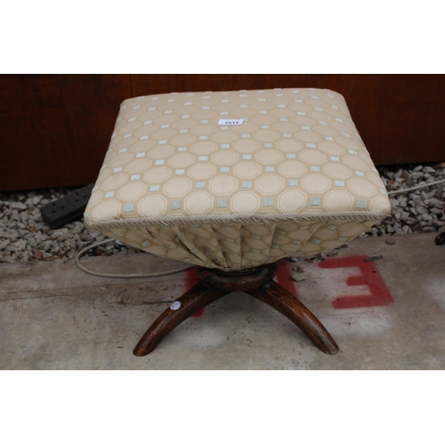 2514 - A VICTORIAN STYLE UPHOLSTERED V. SHAPED STOOL ON BEECH LEGS