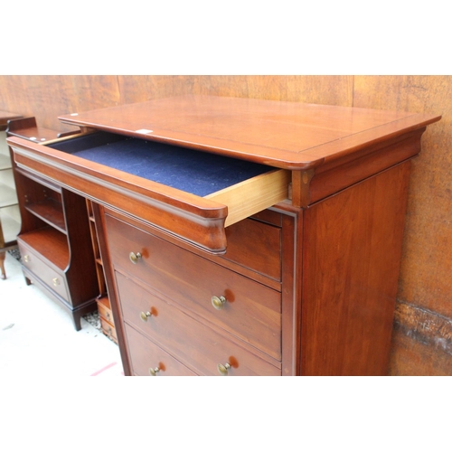 2517 - A CHERRY WOOD CHEST OF FIVE DRAWERS WITH SECRET FRIEZE DRAWER, 35.5