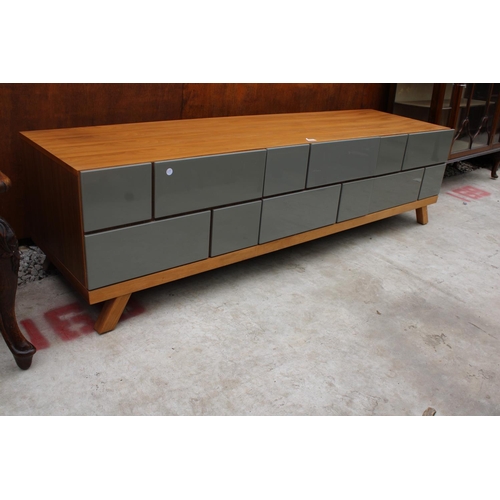 2521 - A RETRO WALNUT DWELL BRICK EFFECT ENTERTAINMENT UNIT WITH THREE DROP-DOWN CABINETS, 71