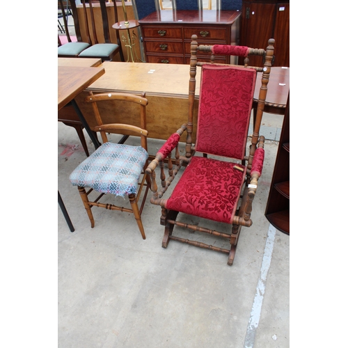 2535 - A BEECH FRAMED AMERICAN STYLE ROCKING CHAIR AND SINGLE BEDROOM CHAIR