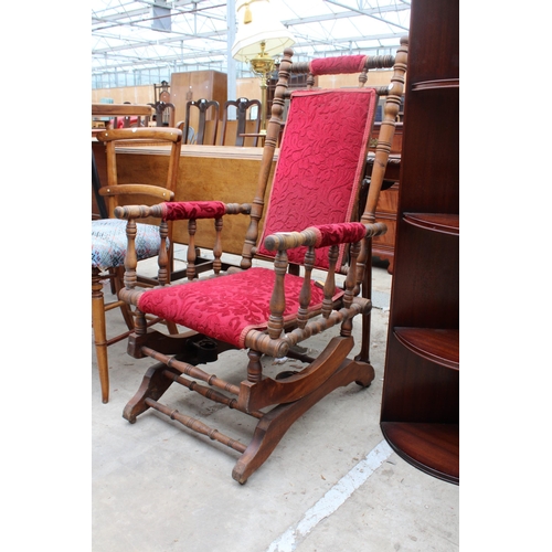 2535 - A BEECH FRAMED AMERICAN STYLE ROCKING CHAIR AND SINGLE BEDROOM CHAIR