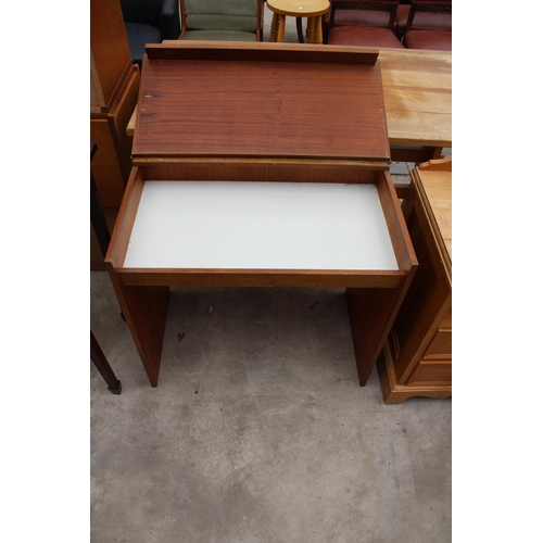 2559 - A RETRO TEAK VANITY TABLE WITH LIFT-UP TOP