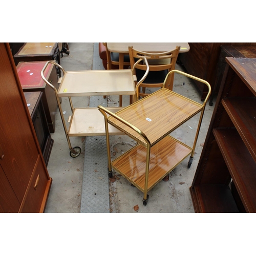 2603 - TWO 1970'S METALWARE TROLLEYS, ONE WITH DETACHABLE TRAY