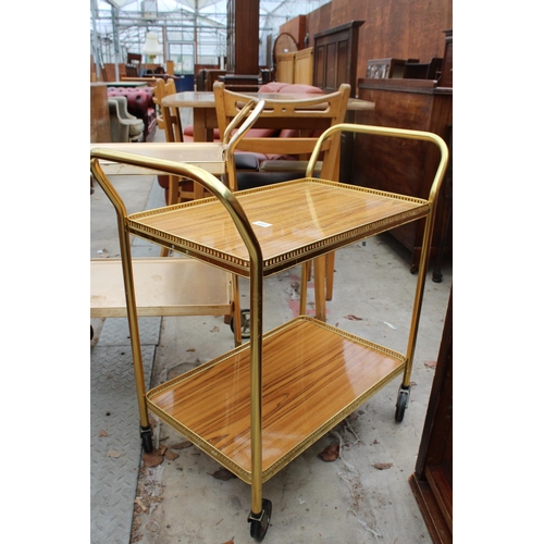 2603 - TWO 1970'S METALWARE TROLLEYS, ONE WITH DETACHABLE TRAY