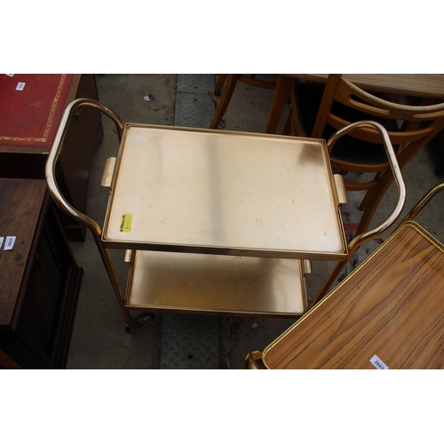 2603 - TWO 1970'S METALWARE TROLLEYS, ONE WITH DETACHABLE TRAY