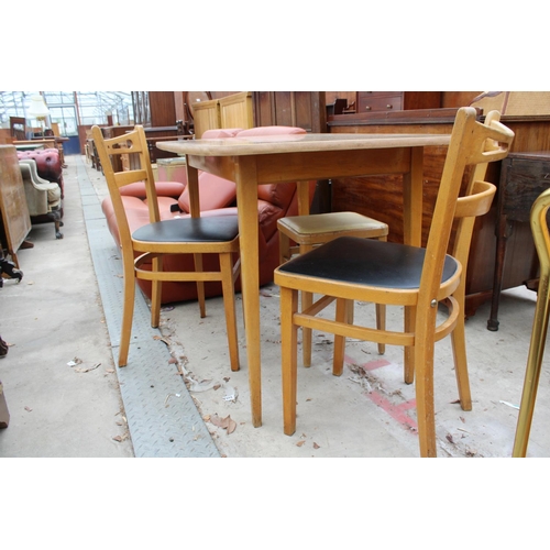 2604 - A 1950'S FORMICA TOP KITCHEN TABLE AND TWO CHAIRS