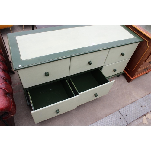 2628 - A VICTORIAN STYLE BLANKET CHEST WITH THREE DRAWERS AND THREE SHAM DRAWERS, 57