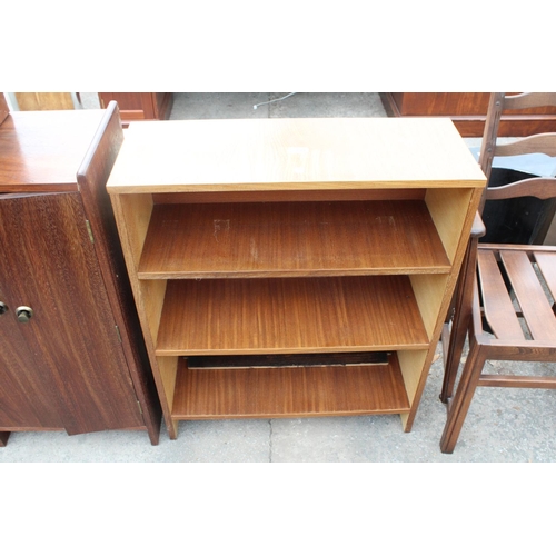 2649 - A THREE TIER VENEERED OPEN BOOKCASE, 27