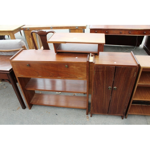 2650 - A SET OF HARDWOOD STORAGE SHELVES WITH DROP-DOWN DRAWER, 36