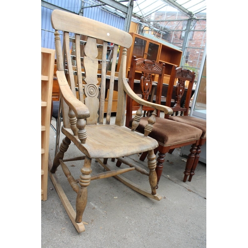 2661 - A PAIR OF EDWARDIAN PARLOUR CHAIRS AND A BEECH BULLSEYE BACK ROCKING CHAIR