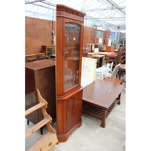 2683 - A STRONGBOW FURNITURE CORNER CUPBOARD WITH GLAZED UPPER PORTION