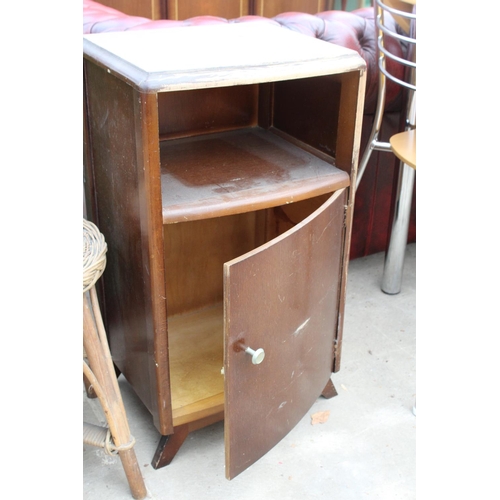 2692 - A WICKER STOOL, AN OAK BEDSIDE LOCKER AND A TWO TIER TABLE