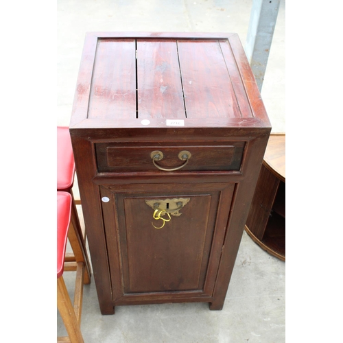 2716 - AN EARLY 20TH CENTURY HARDWOOD CUPBOARD WITH DROP-DOWN DOOR AND SINGLE DRAWER, 17