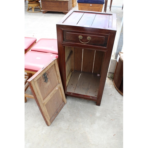 2716 - AN EARLY 20TH CENTURY HARDWOOD CUPBOARD WITH DROP-DOWN DOOR AND SINGLE DRAWER, 17