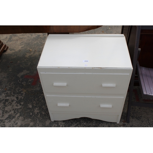 2745 - A MID 20TH CENTURY WHITE PAINTED CHEST OF TWO DRAWERS, 24