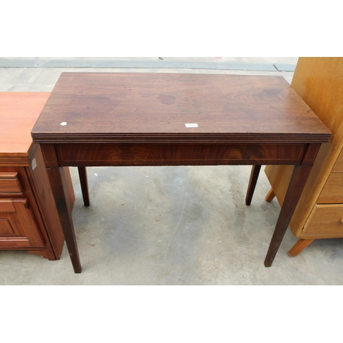 2771 - A 19TH CENTURY MAHOGANY AND INLAID FOLD-OVER TEA TABLE ON TAPERING LEGS, 37