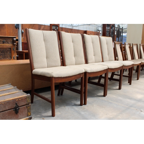 2829 - A SET OF FOUR RETRO TEAK WHITE AND NEWTON DANISH STYLE UPHOLSTERED AND LADDER-BACK DINING CHAIRS