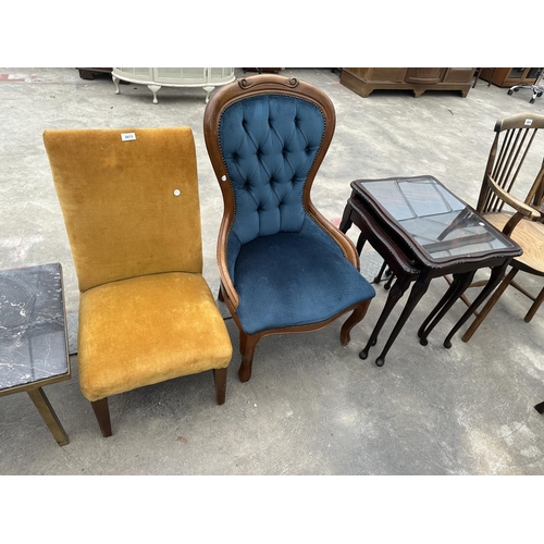 2873 - A NEST OF THREE TABLES, BEDROOM CHAIR AND VICTORIAN STYLE SPOONBACK CHAIR