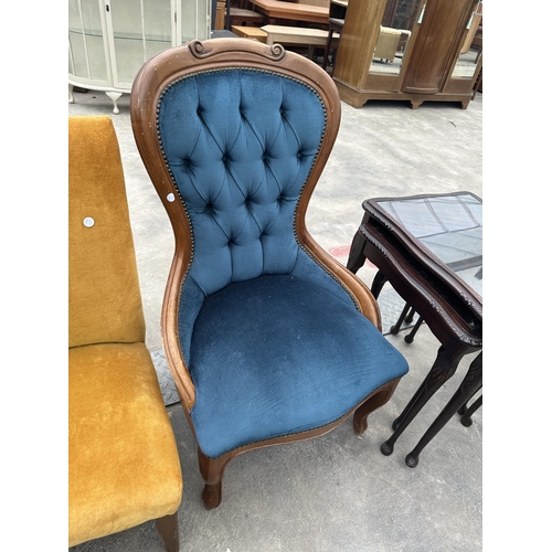 2873 - A NEST OF THREE TABLES, BEDROOM CHAIR AND VICTORIAN STYLE SPOONBACK CHAIR