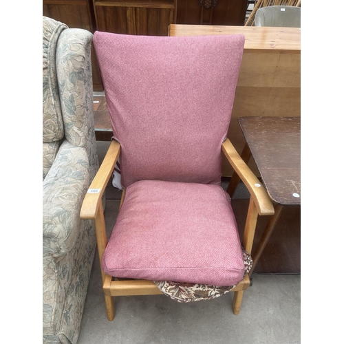 2904 - TWO SIMILAR 1950s FIRESIDE CHAIRS, BACK REST AND TV TABLE