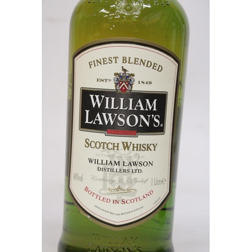 302 - A 1 LITRE BOTTLE OF WILLIAM LAWSON'S FINEST BLENDED SCOTCH WHISKEY