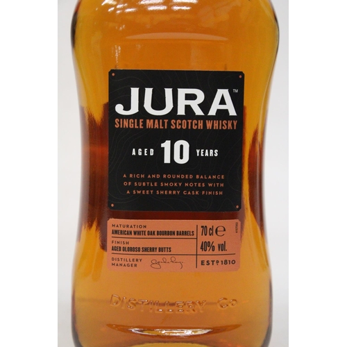 303 - A 70 CL BOTTLE OF JURA SINGLE MALT WHISKEY AGED 10 YEARS